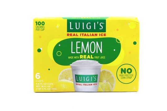 Italian Ice product by Luigi&rsquo;s Rand. The product is produced and distributed by J&J Snack Foods in New Jersey.