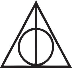Obraz premium Deathly Hallows Symbol – Black Geometric Vector of Triangle, Circle, and Line for Magical Lore Themes