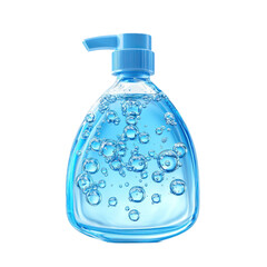 A blue bottle of liquid soap with a pump dispenser on a white background.