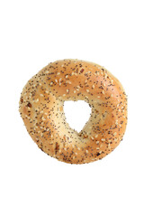 isolated everything seasoned bagel on white