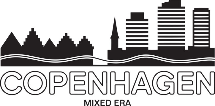 Copenhagen city skyline vector illustration with modern and classic landmark architecture