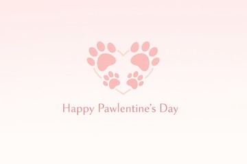 Pawlentines day heart shape using pet pawprints on light pink background