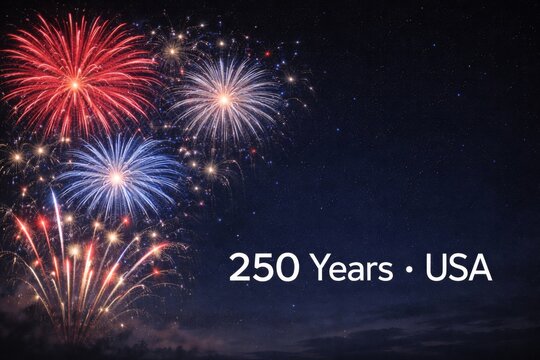 Fireworks celebrating USA independence day 250 years anniversary with text