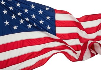 Obraz premium Closeup of the american flag waving, showing stars and stripes in red, white, and blue, symbolizing patriotism and national pride