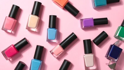 A Vibrant Assortment of Colorful Nail Polish Bottles Arranged Artistically.