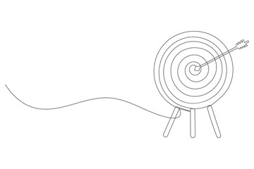 Target with arrow hitting center continuous one line drawing minimalist outline vector illustration