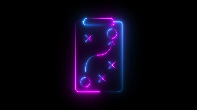 neon playbook icon with game strategy icon animation. Digital Strategy Playbook Icon animation. American football tactics and team planning. black background. 4k video...