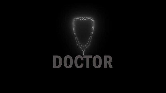 Cyan neon stethoscope icon on black background medical healthcare. Neon stethoscope icon animation on black background, glowing medical symbol design, healthcare concept, hospital equipment sign. 4K,,