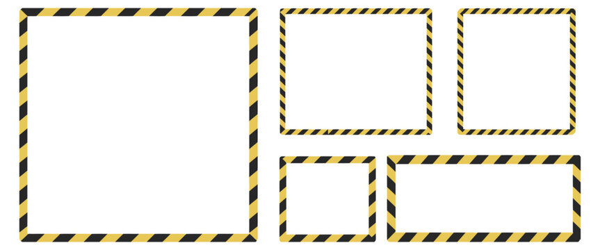 Black yellow caution stripes square frames, hazard warning tape design, attention and safety vector illustration.