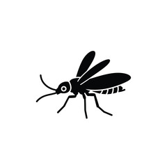 Mosquito silhouette side view icon on white background symbolizing malaria prevention and virus transmission risks blood-sucking insect sign pest control symbol health awareness graphic illustration
