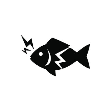 Electronic fish tracker icon with signal flash representing fish finder technology and sonar detection for fishing equipment and marine exploration isolated black silhouette on white background