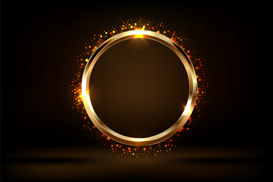Gold circle frame. Golden award. Badge 3d vector realistic illustration.