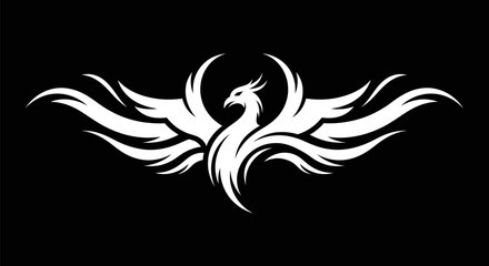 Naklejka premium Abstract phoenix bird icon on black