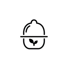 Fototapeta premium Organic herbal product icon showing plant leaves inside circular container for natural skincare cosmetic brand identity eco friendly beauty packaging minimalist line art illustration design sign