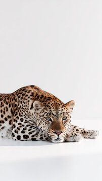 Close-up portrait of a leopar on white background