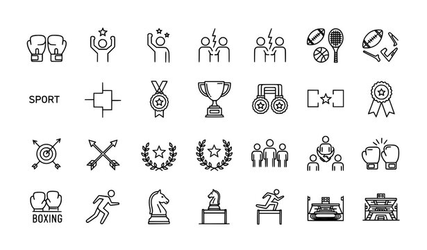 Challenge and Competition Linear Icon Set for Sports and Games