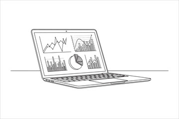 Laptop Data Analytics Vector Illustration - Financial Business Charts and Graphs Icon