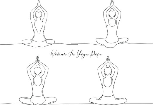 Woman Meditating In Yoga Pose Minimalist Icon Concept Continuous One Line Deawing