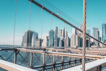 Obraz premium brooklyn, brücke, stadt, kabel, new york, aufhängung, neu, road