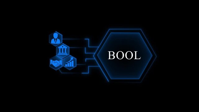 Business and Technology Concept with Hexagonal and Bool Text on Black Background flowchart