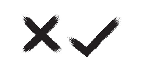 Tick Cross Grunge Simple Signs Black Stock Vector.