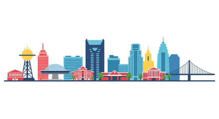 Fototapeta premium City Skyline Vector Illustration, Flat Design, Urban Landscape for Travel, Tourism and Business