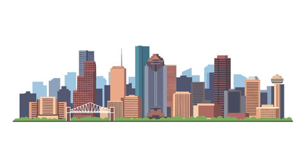 Fototapeta premium City Skyline Vector Illustration, Flat Design, Urban Landscape for Business and Travel.