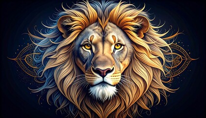 Majestic Lion Portrait with Golden Mane and Mystical Aura.