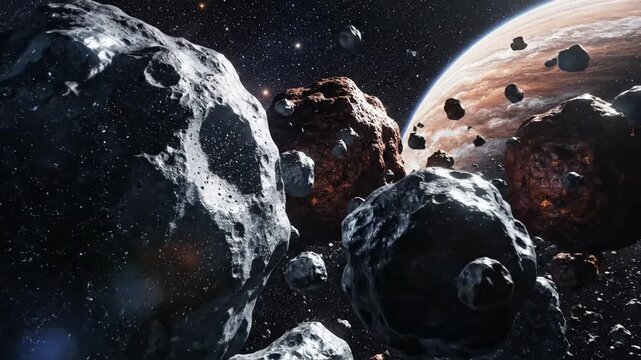Cosmic asteroid field and distant planets in deep space exploration