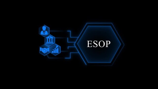 Employee Stock Ownership Plan E S O P Business Concept with Blue Neon on Black Background ESOP employee benefits