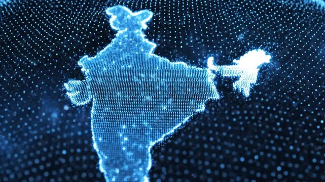 Abstract digital india map animation with particle effects and glowing points