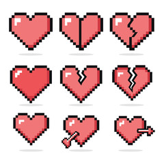 Fototapeta premium 8-Bit Pixel Art Heart Expressions Set