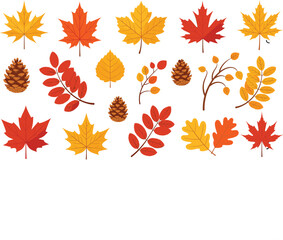 Fototapeta premium Autumn Leaves and Pine Cones Illustration Set Featuring Fall Foliage, Branches, and Seasonal Nature Elements for Decorative Design