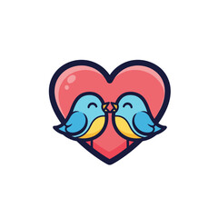 Obraz premium Two Blue Birds Kissing Inside a Heart Shape