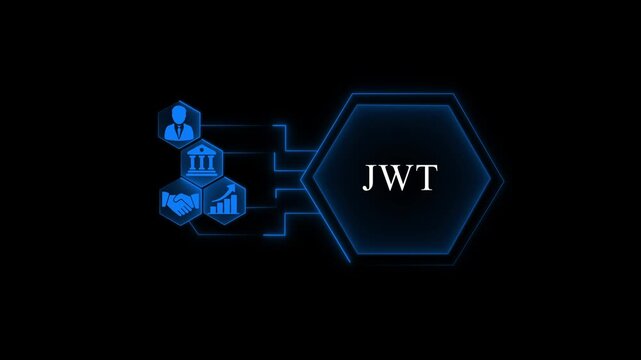 Digital J W T Token Concept with Blue Circuit Animation and Business JWT token digital security blue neon