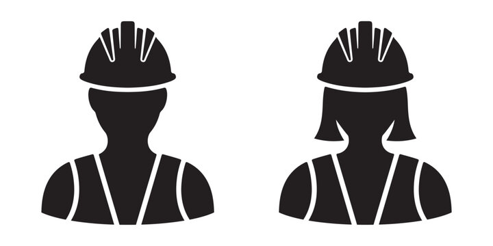 Male Female Construction Worker Avatar with Hard Hat Vector