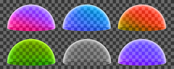 3d set neon glass transparent dome, half sphere. Holographic protect shield. Stock vector illustration on isolated background. © Игорь Жуков
