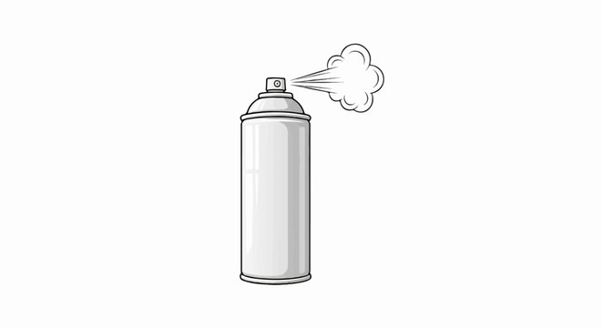 A white spray can emitting a cloud of mist