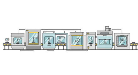 Obraz premium Automated Manufacturing Process with Robotic Arms and Advanced Machinery in a Modern Factory Setting