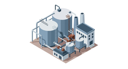 Fototapeta premium Industrial factory with storage tanks and manufacturing equipment, a clear representation of modern production and processing facilities