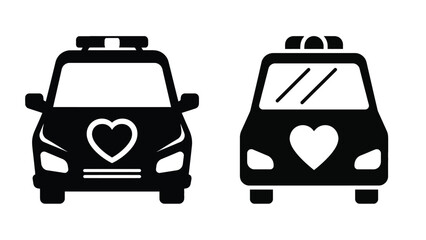 Obraz premium Ambulance icons with heart symbol vector illustrating emergency medical services readiness, fleet procurement planning and response cost optimization for healthcare systems