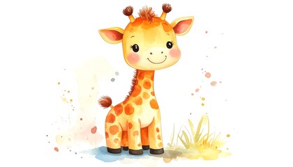 Cute Baby Giraffe Watercolor Illustration for Childrens Designs.