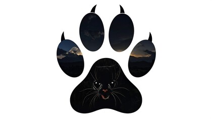 Black Panther Paw Print Silhouette with Reflective Eyes.