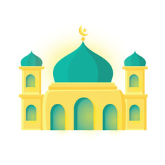 Middle east vector cartoon illustration. Dates palm, camel, mosque, desert vector illustration