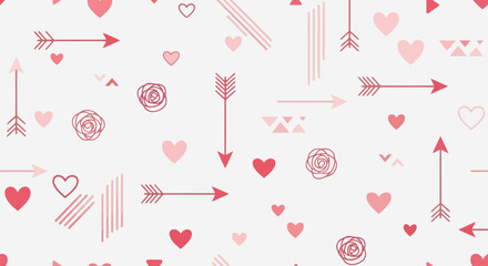 Pink Hearts Arrows Roses Modern Seamless Love Pattern Background EPS10 Stock.eps