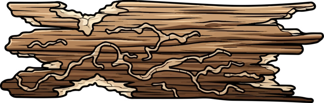 A stylized, horizontal illustration of a weathered, hollowed-out log with intricate tunnels within