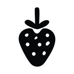 Fototapeta premium A simple, bold black and white icon depicting a stylized strawberry with its characteristic seeds and stem, perfect for culinary or design projects