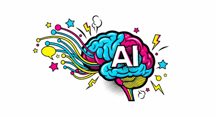 Fototapeta premium Stylized brain with vibrant colors, 