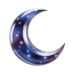 Crescent Moon with Starry Sky Reflected on Transparent Background