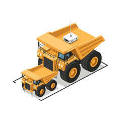 Isometric illustration of a large yellow mining dump truck. © Berkah